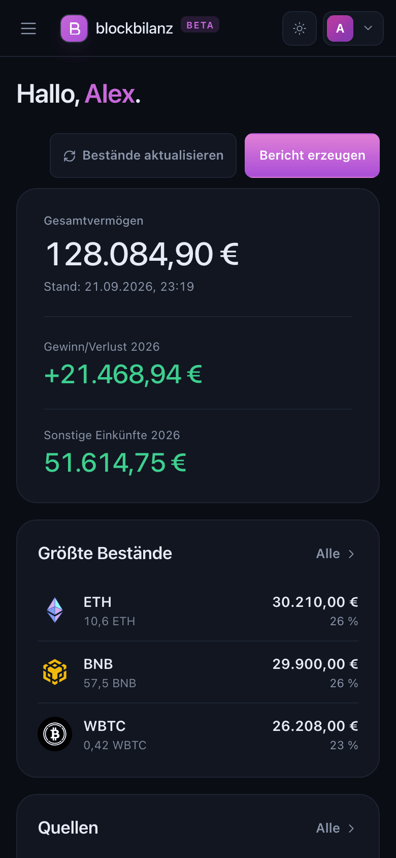 blockbilanz Dashboard (Mobil)