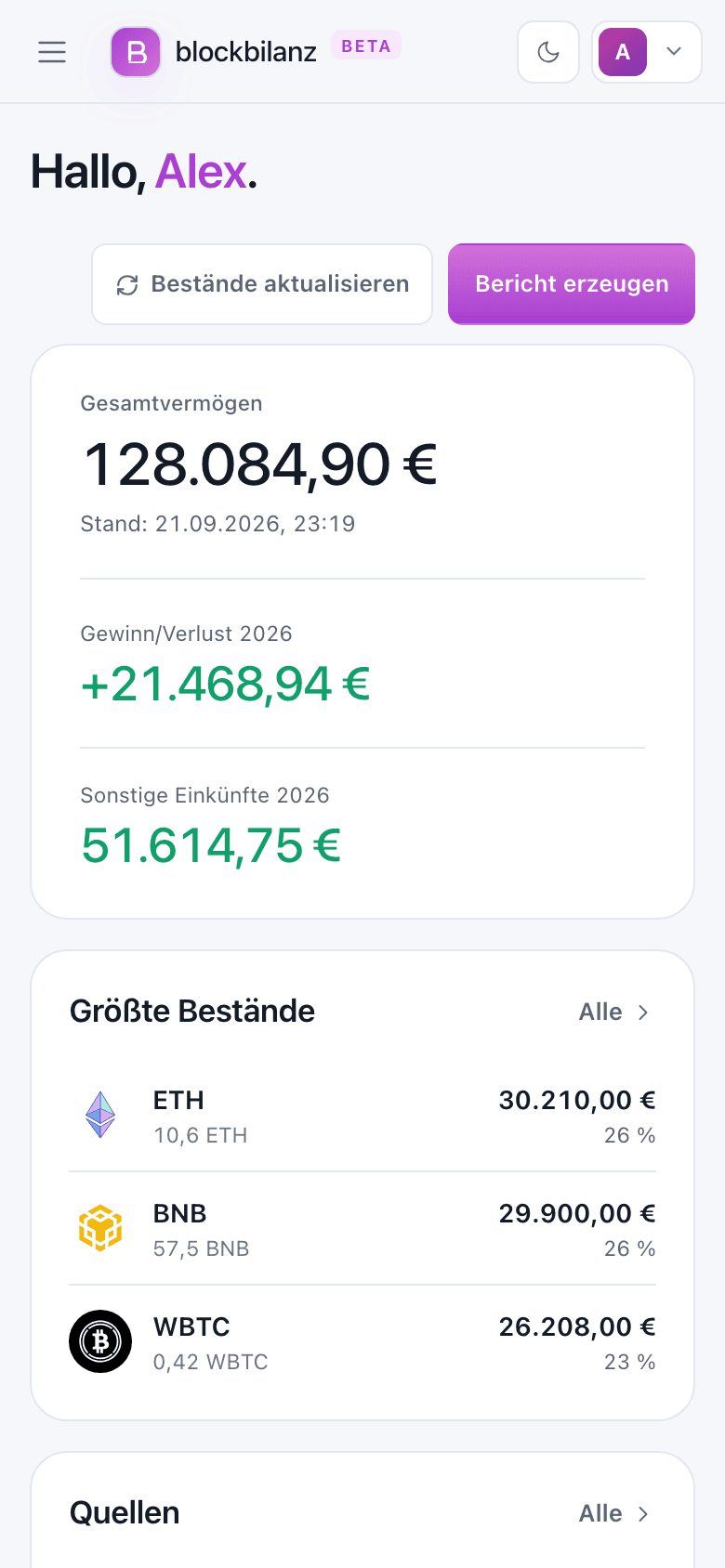 blockbilanz Dashboard (Mobil)